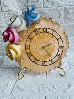 SUNSET BLOOM:Gold & Multicolor 3D Floral Desk Clock