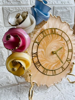 SUNSET BLOOM:Gold & Multicolor 3D Floral Desk Clock — gallery