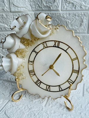 WHISPERS OF SPRING WHITE 3d FLOWER TABLE CLOCK WITH STAND