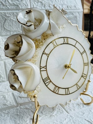 WHISPERS OF SPRING WHITE 3d FLOWER TABLE CLOCK WITH STAND — gallery