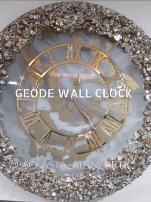 Grey With Gold Geode Clock